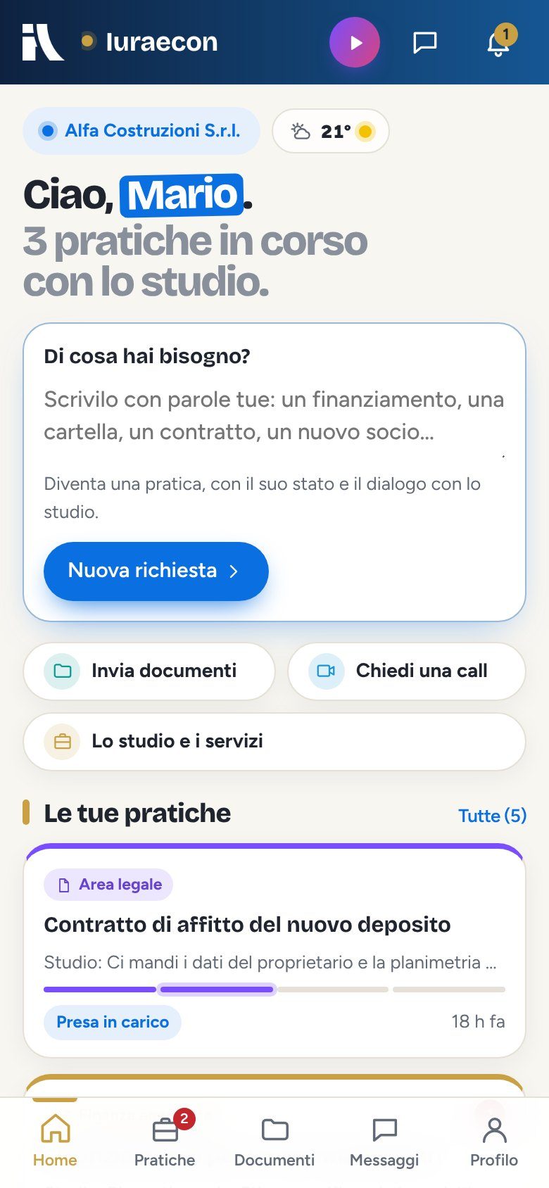 La Home dell'area riservata sul telefono